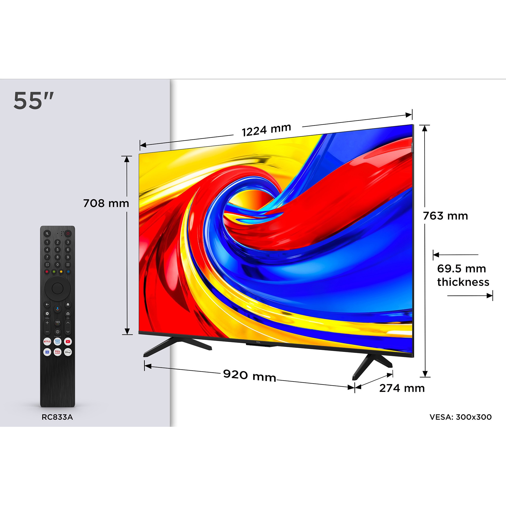 Televizor TCL QLED 55P7L, 139 cm, Smart Google TV, 4K Ultra HD, Clasa F (Model 2026)