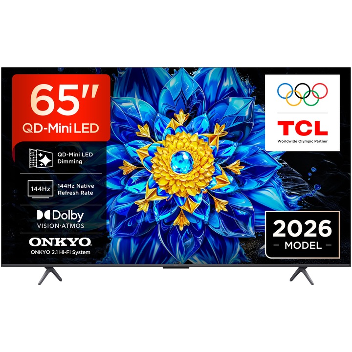 Телевизор TCL QD-MiniLed 65P8L, 65" (164 см), Smart Google TV, 4K Ultra HD, 144Hz, Клас F (Модел 2026)