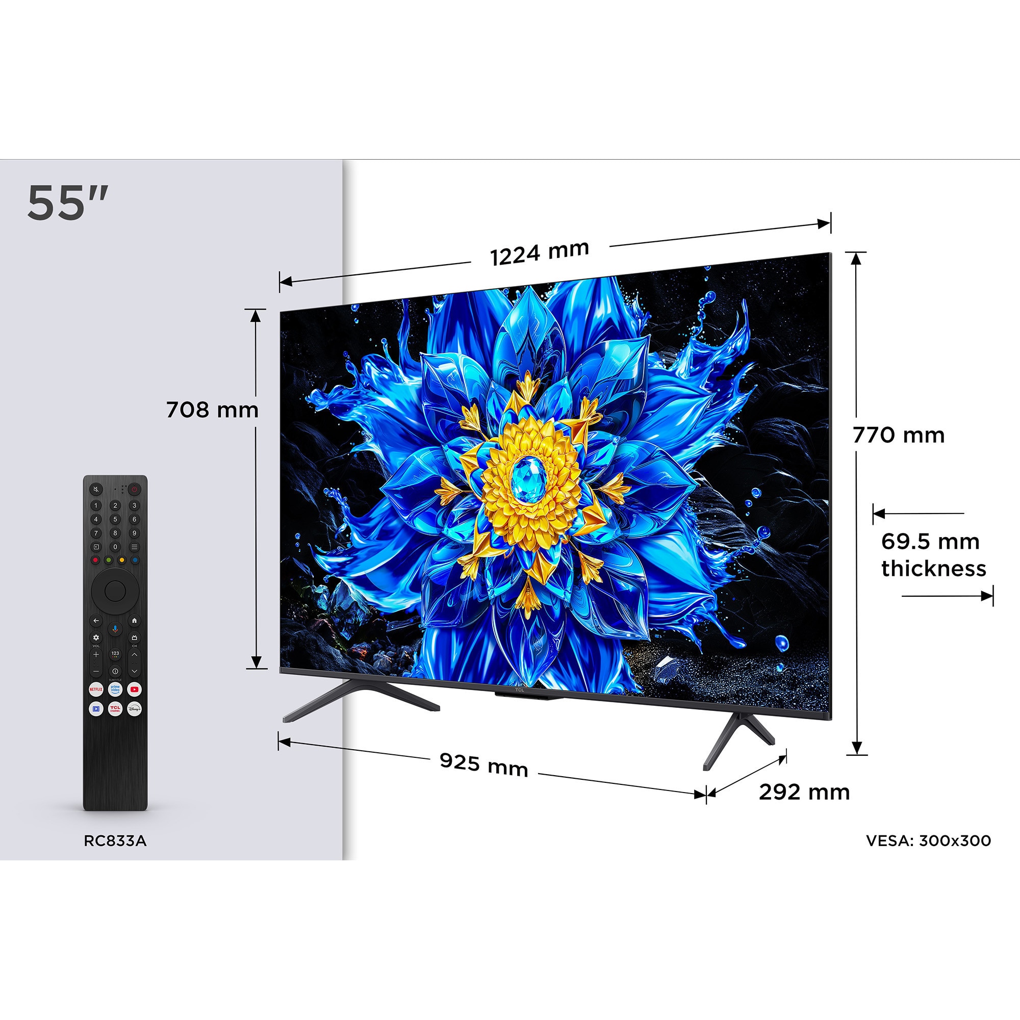 Televizor TCL QLED 55P8L, 139 cm, Smart Google TV, 4K Ultra HD, 144Hz, Clasa F (Model 2026)