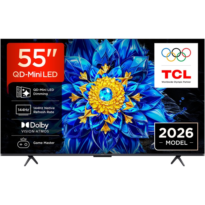 Televizor TCL QD-MiniLed 55P8L, 139 cm, Smart Google TV, 4K Ultra HD, 144Hz, Clasa F (Model 2026)