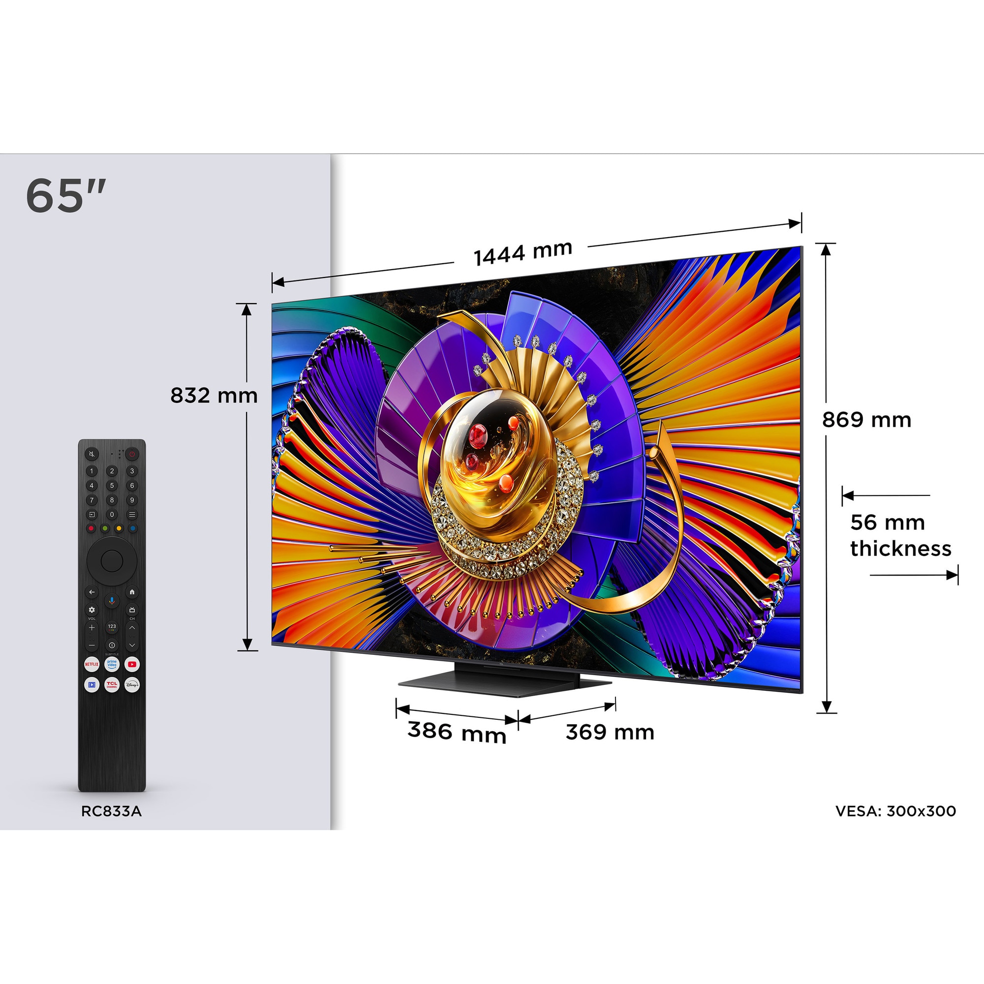Televizor TCL SQD-MiniLed 65C7L, 164 cm, Smart Google TV, 4K Ultra HD, 144Hz, Sunet Bang & Olufsen, Clasa E (Model 2026)