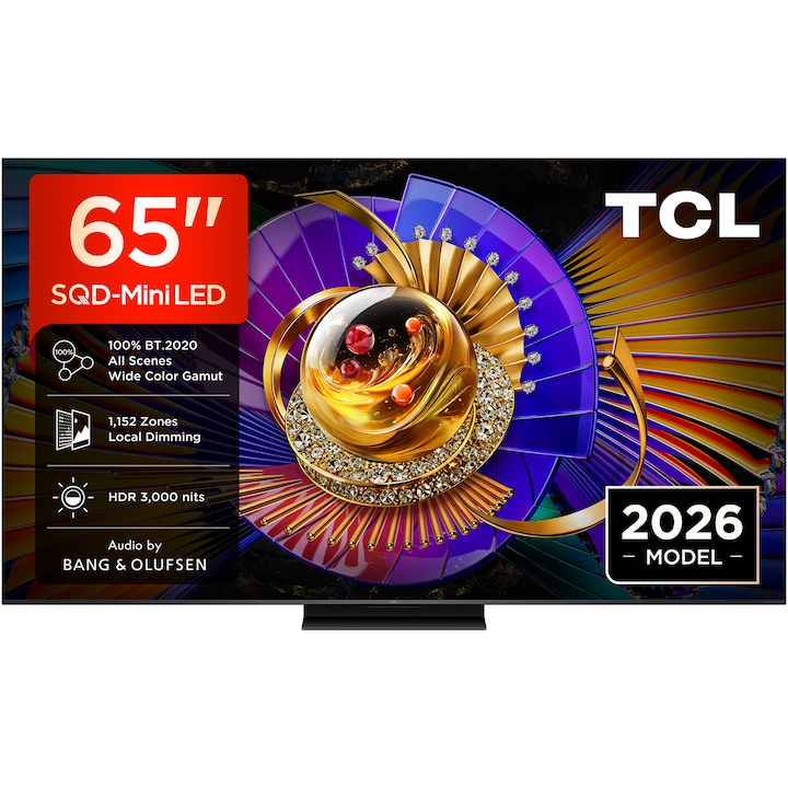 Televizor TCL SQD-MiniLed 65C7L, 164 cm, Smart Google TV, 4K Ultra HD, 144Hz, Sunet Bang & Olufsen, Clasa E (Model 2026)