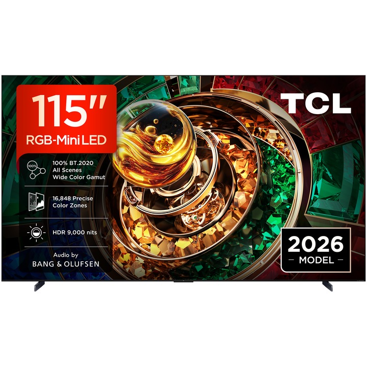Televizor TCL RGB-MiniLed 115RM9L, 292 cm, Smart Google TV, 4K Ultra HD, 144Hz, Clasa G (Model 2026)