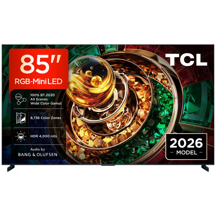 Televizor TCL RGB-MiniLed 85RM9L, 214 cm, Smart Google TV, 4K Ultra HD, 144Hz, Clasa G (Model 2026)
