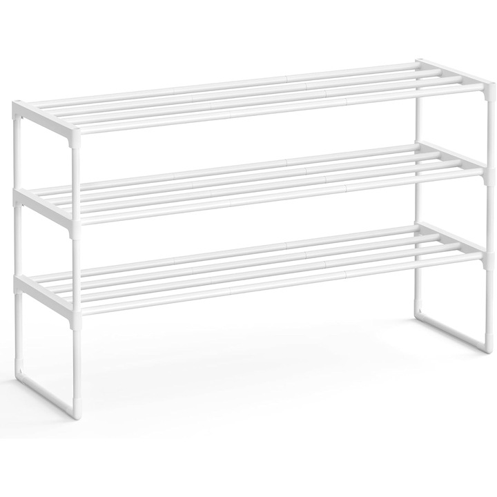 SONGMICS Raft pentru pantofi 3 niveluri, metalic, 92x30x55 cm, alb