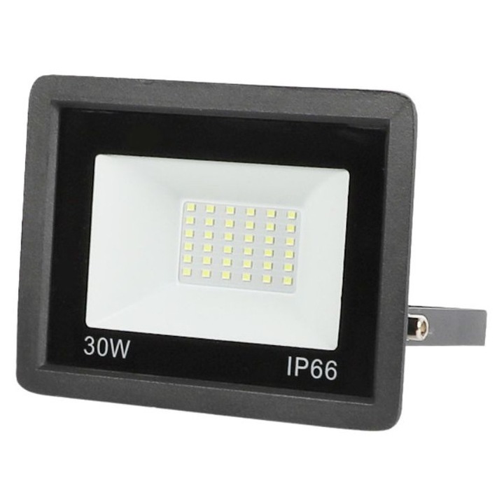 Proiector LED exterior 30W 6000K, lumina rece, impermeabil IP66, iluminat rezidential, curte, gradina, industrial, comercial, negru