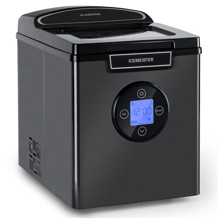Aparat de gheață Klarstein Icemeister 2G, 12 kg/24 ore, afisaj LCD, inox, 24x32x34 cm
