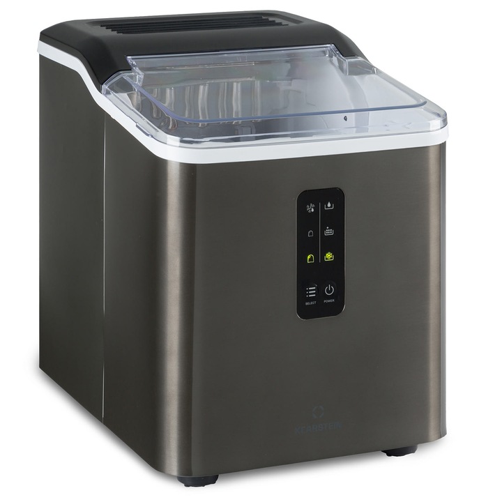 Aparat de facut gheata Klarstein Albaron Supreme, forma de glont, 12 kg/24h, 1, 5 litri, otel inoxidabil, 22, 8x30, 7cm