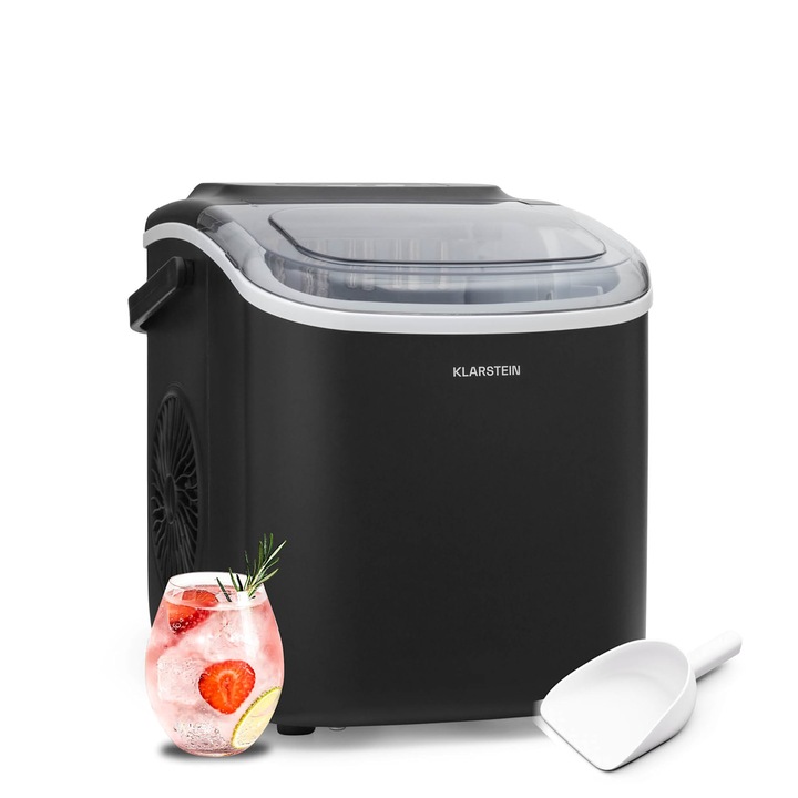 Mașină de gheață Klarstein Caldwell, capacitate 12 kg/24h, formă bilă S/L, rezervor 1, 3 l, dimensiuni 22, 2x29, 4x29 cm