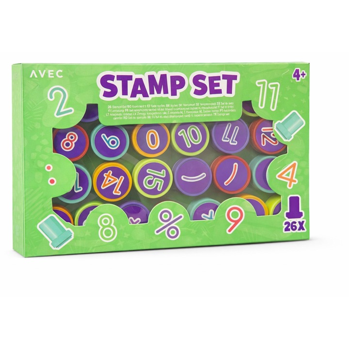 Set stampile copii cu cifre si simboluri, 26 piese, set creativ educativ 4+