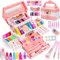 Set de machiaj pentru fetite, 48 de elemente, kit pentru frumusete, de joaca, lavabil, cutie de cosmetice reala pentru fetite mici Jucarii de machiaj pentru fetite de 3, 4, 5, 6, 7, 8, 9, 10, 11, 12 ani Cadou ideal pentru copii mici