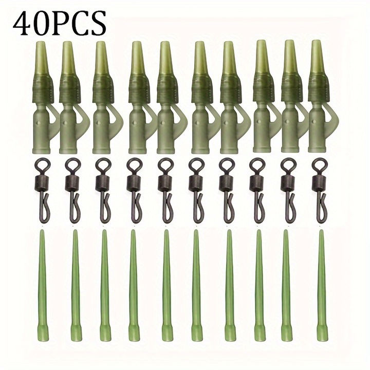 Set 40 Piese Accesorii Pescuit la Crap – Monturi Gata Legate (Hair Rig, Method) + Carlige, Plumbi si Stopere – Cutie Organizator Carp Fishing