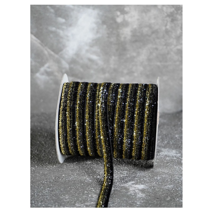 Panglica decorativa din catifea lata de 1 cm, dungi / 3 m