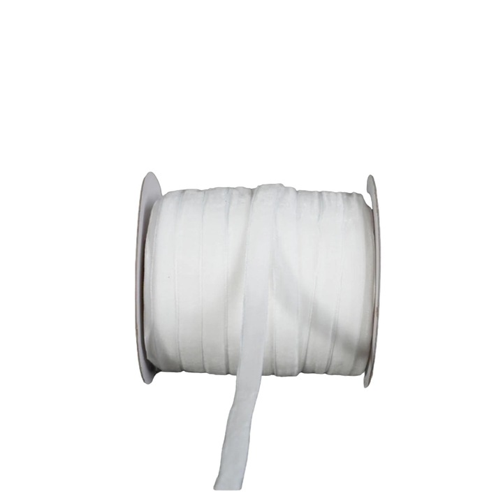 Panglica decorativa din catifea alba de 1 cm latime / 5 m