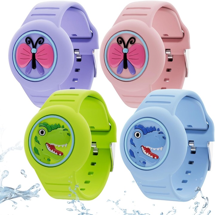 Bratara AirTag pentru Copii, Impermeabila, Set 4 bucati, Design Ascuns, Silicon Moale, Tracker GPS Usor, Curea de Mana Compatibila cu Apple AirTag (Model Cartoon)