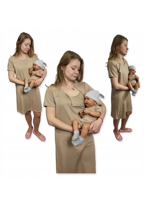 Pijamale dama, Dartomik, camasa de alaptare de noapte, body, bej, bumbac, XS INTL