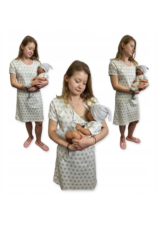 Pijamale dama, Dartomik, set camasa de noapte si body, gri, bumbac, XS INTL