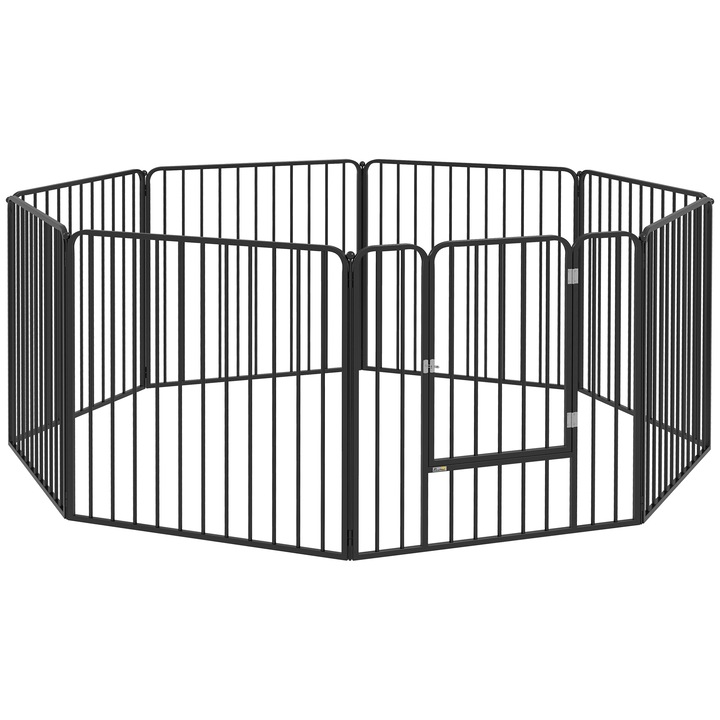Pet Playpen, PawHut, Otel, 164cm x 164cm x 80cm, Negru