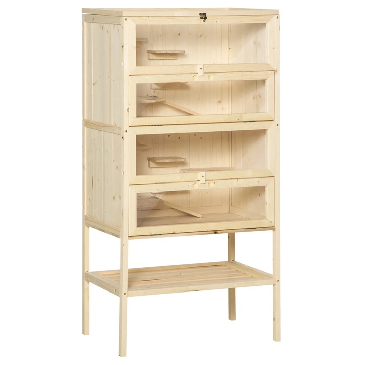 Cusca cu 4 nivele pentru rozatoare Re-Bloom, bambus, natur, 47, 5 x 26 x 44, 5 cm