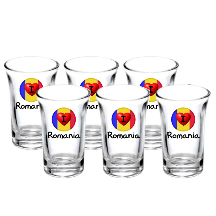 Set 6 pahare I love Romania, sticlă, 40ml