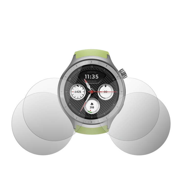 Set 4X Folie Protectie Ecran HD iSkinz pentru Motorola Moto Watch, Invisible Skinz, Siliconica Ultra-Clear cu Acoperire Totala, Adeziva si Flexibila