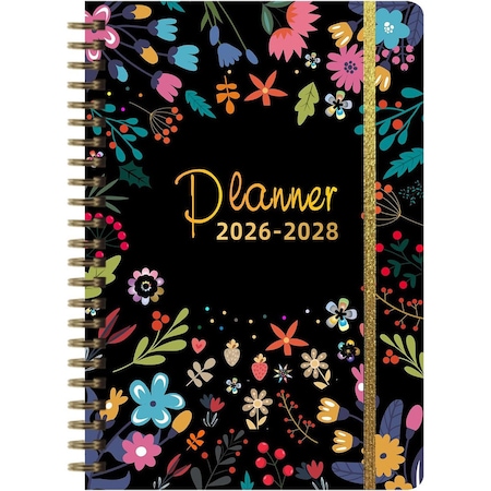 Agendă cu inele și model floral, 2026–2028