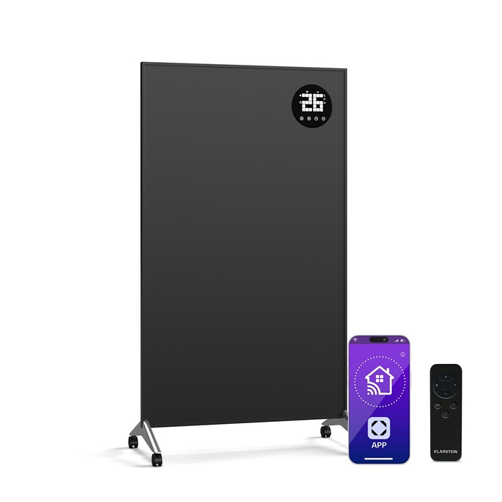 Incalzitor cu infrarosu Klarstein Wonderwall Smart Bornholm, 800 W, control inteligent, negru, 60x100x5 cm