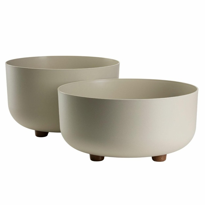 Set 2 Boluri Flori Pe Picioare, HowHomely, TERRA, Material 100% Reciclat, Forma Rotunda Moderna, Design Elegant Si Elevat, Ideal Pentru Compozitii Florale, Interior Si Terasa, Dimensiuni 29.7/27 cm, Bej