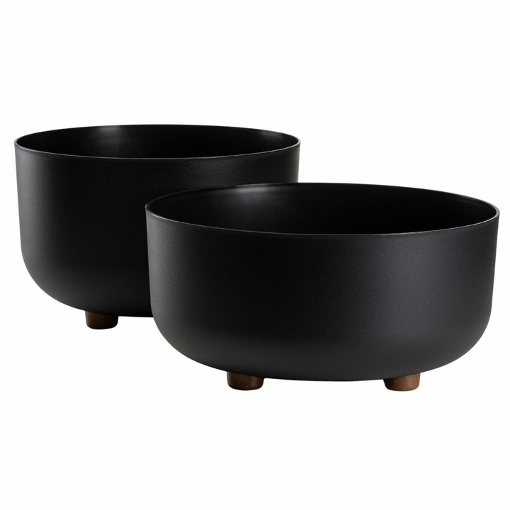 Set 2 Boluri Flori Pe Picioare, HowHomely, TERRA, Material 100% Reciclat, Forma Rotunda Moderna, Design Elegant Si Elevat, Ideal Pentru Compozitii Florale, Interior Si Terasa, Dimensiuni 29.7/27 cm, Negru