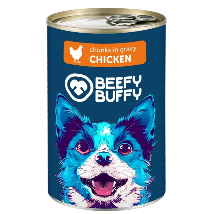 Hrana umeda caini, cu pui, conserva Beefy Buffy, 6X1240g/set