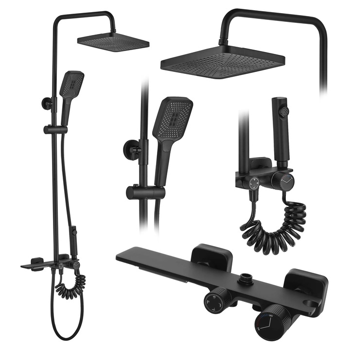 Coloana de dus Mat Black Elegance, Cu 4 functii de spalare, si scurgere tip cascada, MTZ2