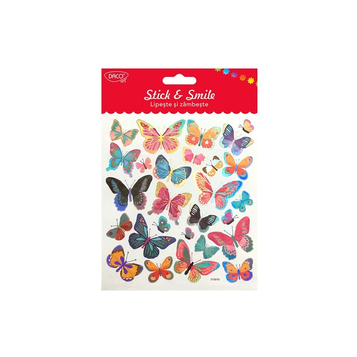 Abtibilduri decorative Daco Art, Fluturi colorati, 15 x 16, 6 cm, pentru craft si papetarie