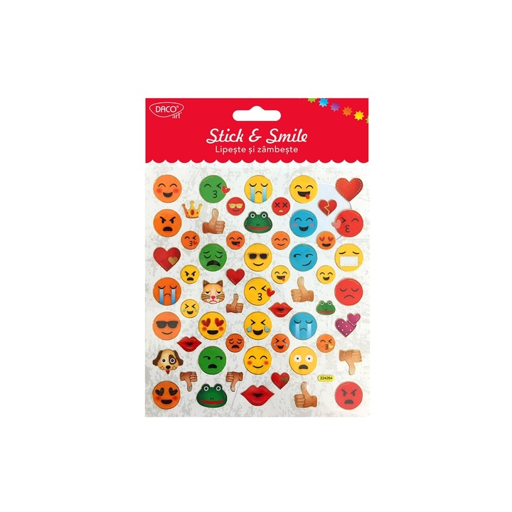 Abtibilduri decorative Daco Art Smiley face, Multicolor, pentru caiete si proiecte scolare, 15 x 16.6 cm