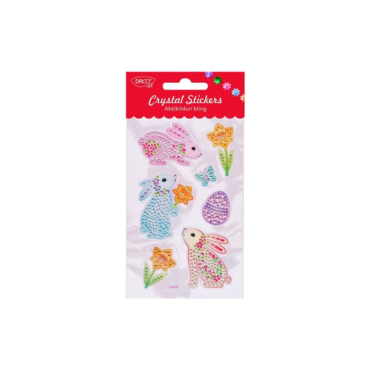 Abtibilduri decorative Daco Iepurasi Bling, tematica Paste, 10x16 cm, Multicolor