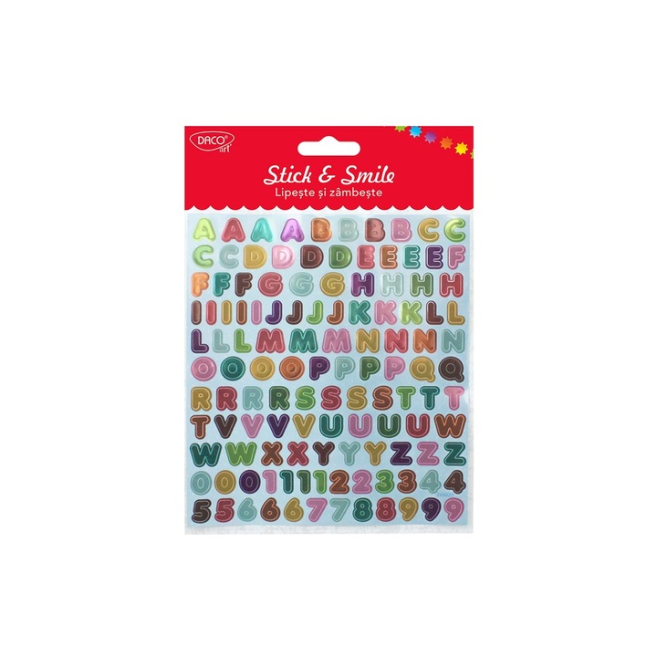 Stickere decorative Daco Litere si Cifre, Multicolor, 15 x 16.6 cm, pentru suprafete netede
