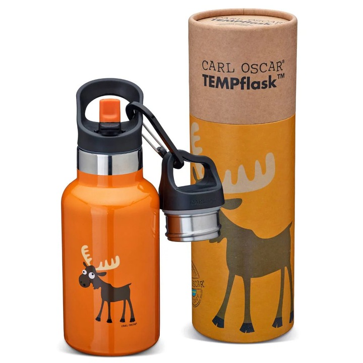 Sticla apa copii inox pentru scoala si gradinita, Orange Moose, 350 ml, Carl Oscar