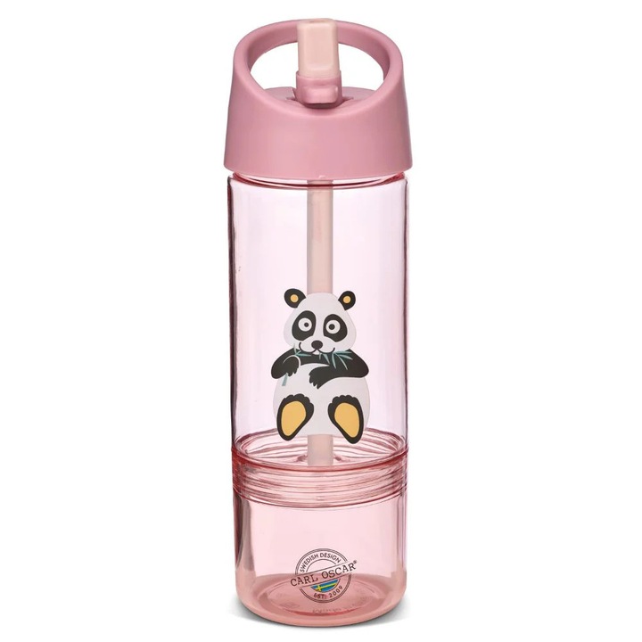 Sticla apa copii pentru gradinita si scoala, 300ml+cupa depozitare 150ml, Pink Panda, Carl Oscar