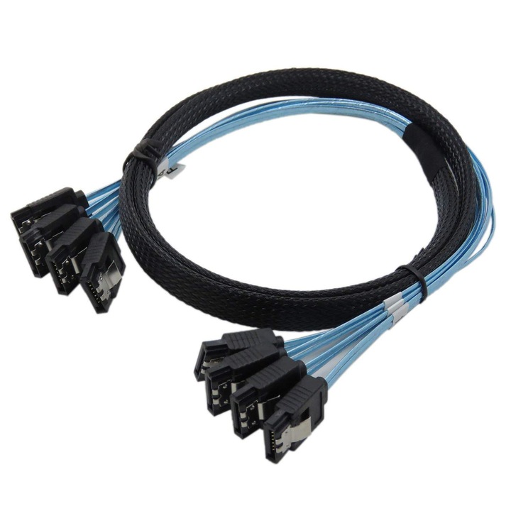 4 db SAS/SATA adatkábel szett, CableDeconn, 6Gbps, 1m, nylon fonott