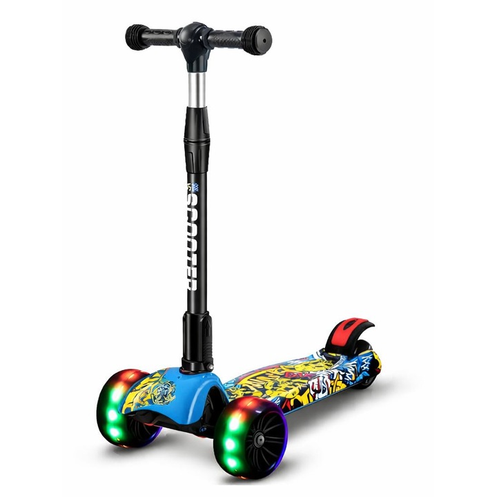 Összecsukható PinkBlue roller 3 LED kerékkel, Graffiti design, állítható kormánymagasság 60 - 80 cm és önkiegyensúlyozó rendszer, +3 év