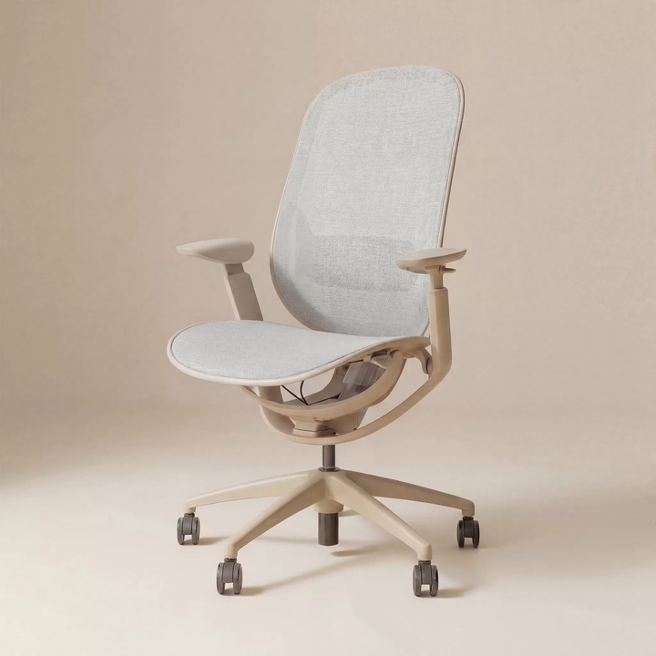 Scaun ergonomic StableDesk FLASH cu Spatar mesh, Ultra Light, Cotiere 2D si Mecanism inspirat din suspensia moto - Bej