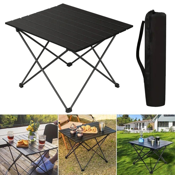 Masa De Camping Pliabila, Ultra Usoara, Portabila, Cu Geanta De Transport, Masa Laterala Mica, Masa De Picnic, Pentru Plaja, Pescuit, Gratar, Drumetii, Pescuit, Neagra, Impermeabila, 40 x 35 x 29 cm