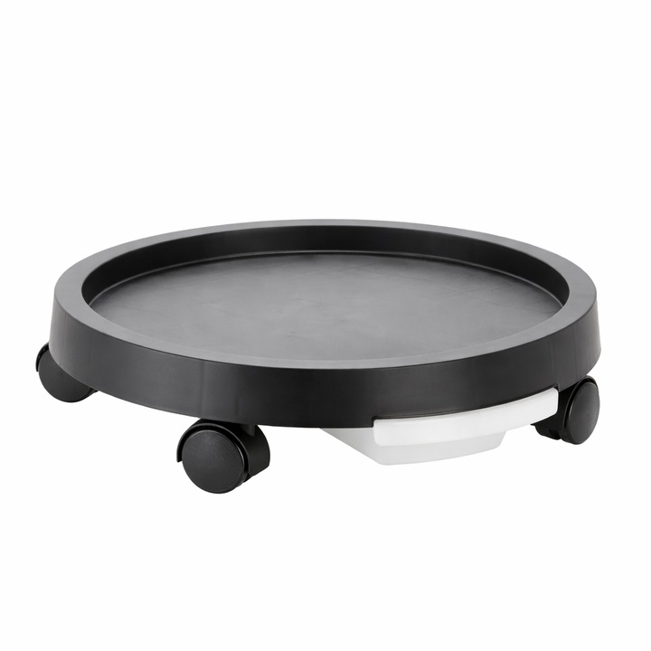 Suport ghiveci cu roti si tava colectare apa, suport mobil pentru plante, din plastic, 40 cm, negru