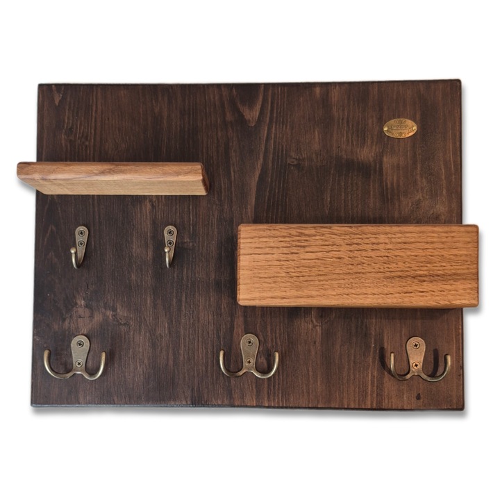 Cuier cu raft realizat manual, Origin Woodcraft, lemn natural de stejar + pin, handmade 31 x 40