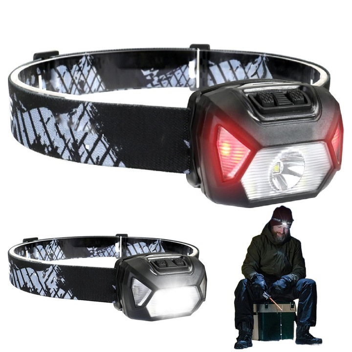 Lanterna frontala Juksun LED 2000lm, 6 moduri de iluminare, baterie reincarcabila 1200mAh, IPX4, rotatie 45, negru, 63x37x43mm, potrivita pentru alergare, drumetii, ciclism, camping