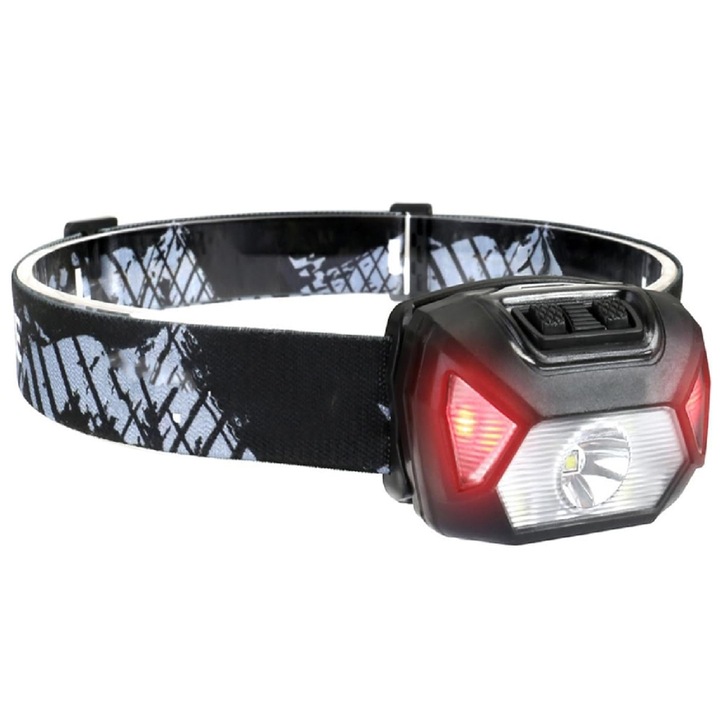 Lanterna frontala Juksun LED 2000lm, 6 moduri de iluminare, baterie reincarcabila 1200mAh, IPX4, rotatie 45, negru, 63x37x43mm