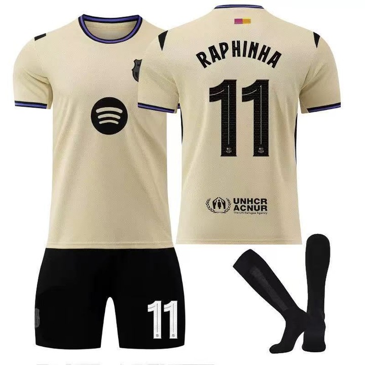 Комплект футболна екипировка за деца, номер 11 Барселона, полиестер, кафяв