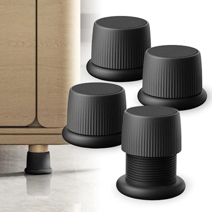 Set 4 suporturi pentru mobilier, picioare ajustabile cu suporturi adezive, protectie pentru podea, negru