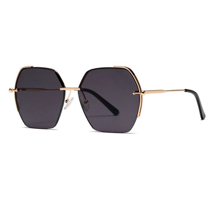 Ochelari de Soare Dama, Optim Solution, Hexagonali, Polarizati, 63x58mm, Marime universala, Gri