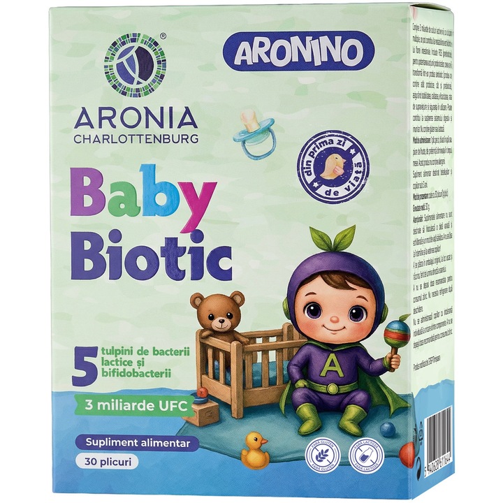 Aronino Baby Biotic, supliment alimentar, 5 probiotice, pliculete, 30 bucati