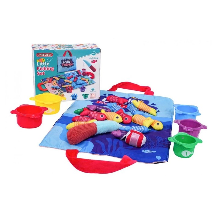 Szenzoros puha Montessori horgászkészlet halacskáknak, textil, többszínű